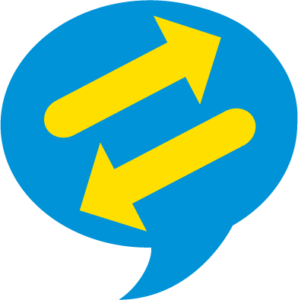 Chat bubble with two arrows inside, each pointing in a different direction, representing two-way communication.