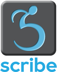 The Scribe logo includes a stylized wheelchair racer denoting quick and easy accessibility.
