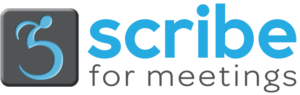 Logotypen för Scribe For Meetings har en ikon av en stiliserad person i rullstol, som symboliserar snabb och enkel tillgänglighet.