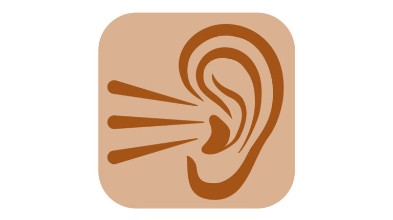 El logotipo de AccessKit muestra una oreja estilizada con tres líneas que irradian hacia el interior, lo que indica que se está escuchando audio.