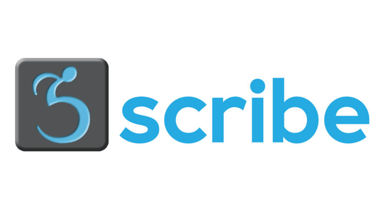 El logotipo de Scribe tiene un icono de una persona estilizada en silla de ruedas, que denota una accesibilidad rápida y fácil.