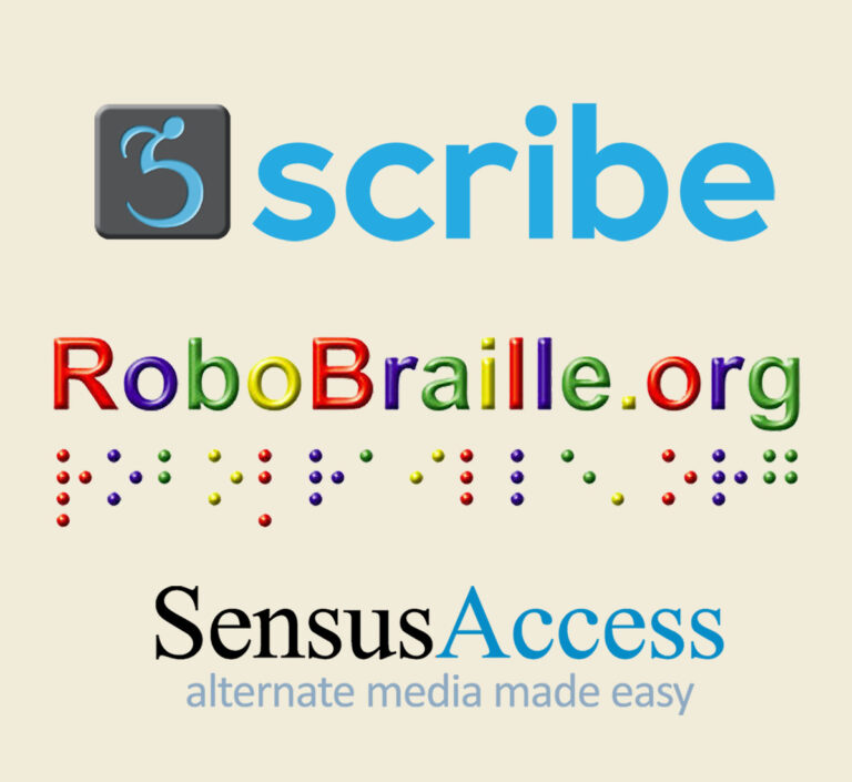 Scribe, RoboBraille and SensusAccess logos