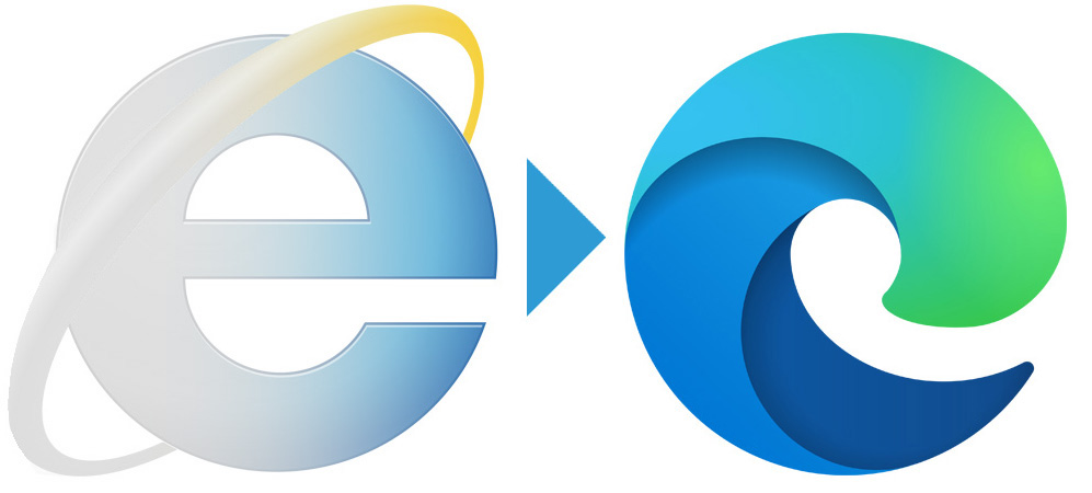 The Internet Explorer logo fading away, transitioning to the Microsoft Edge logo