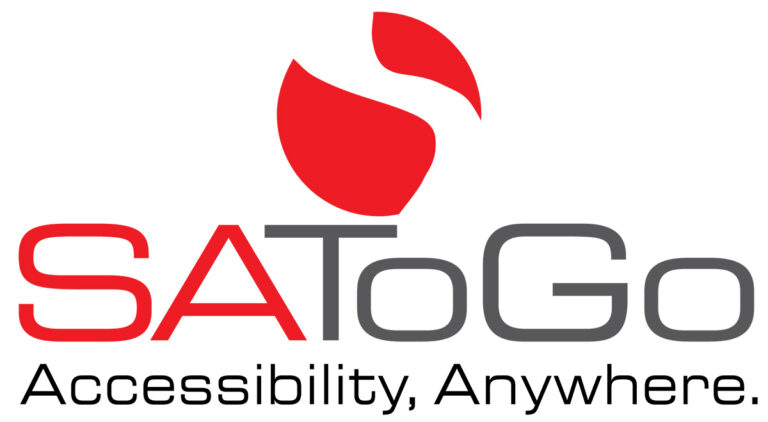O logótipo System Access to Go da Serotek com as letras SAToGo e o slogan Accessibility Anywhere (Acessibilidade em qualquer lugar).