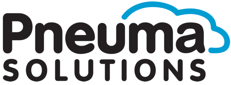 Pneuma Solutions logo 1200px wide. Company name with a stylized outline of a cloud over the words.
